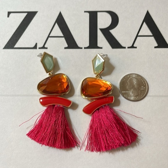 Zara Colorful Stone Gem Tassel Drop Earrings - Picture 7 of 13